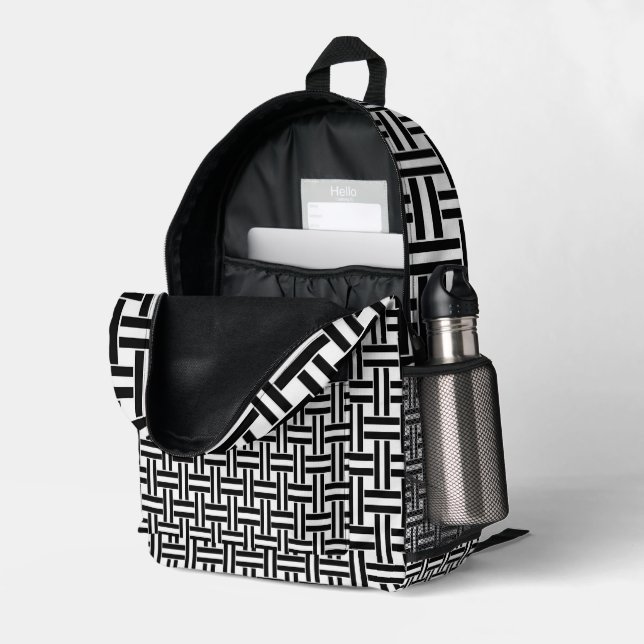 À Dos Imprimé Imprimer Sac Coupe Coupe Bac Coupe Noir & Blanc Ba (Coin arrière droit (ouvert))