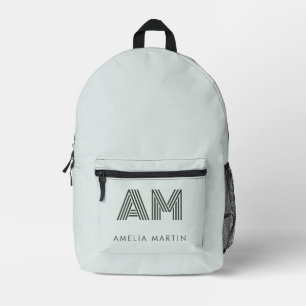 À Dos Imprimé Minimaliste Sac Vert Sauge Monogramme Géométrique