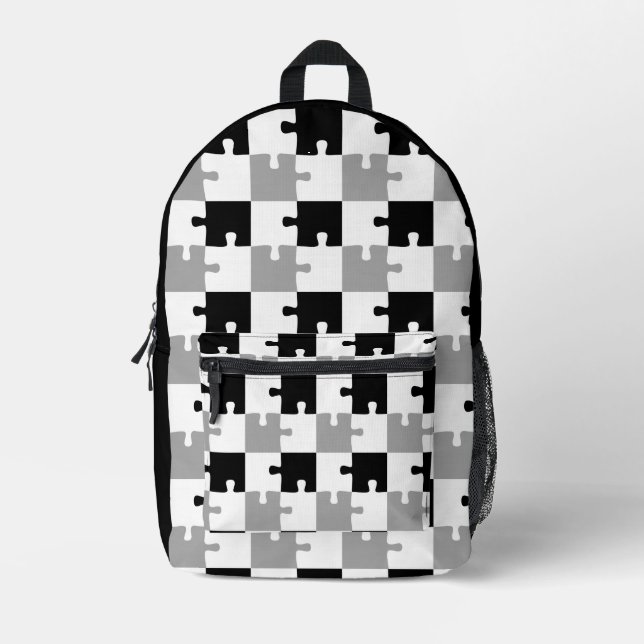 À Dos Imprimé Noir Blanc gris Jigsaw Puzzle Pièces sac (Recto)