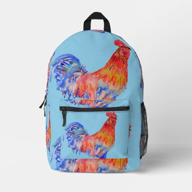À Dos Imprimé Rooster Watercolor Red Blue Boys sac (Recto)