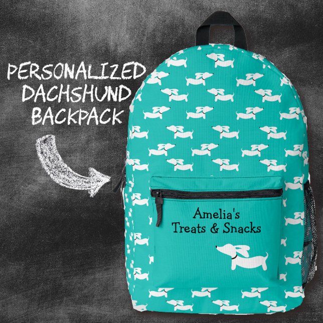 À Dos Imprimé Sac de danse turquoise pour les mamans de chien Wi (Dachshund school backpack - personalized treats and snacks bag)