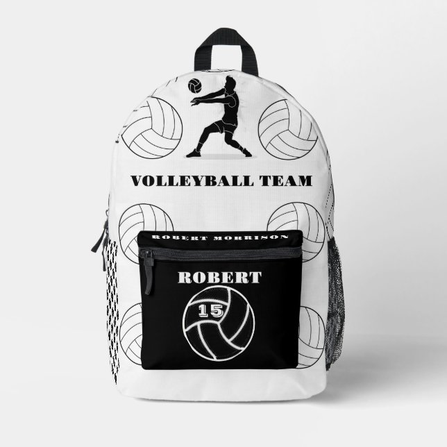 À Dos Imprimé sac sport de volley-ball noir et blanc personnalis (Recto)
