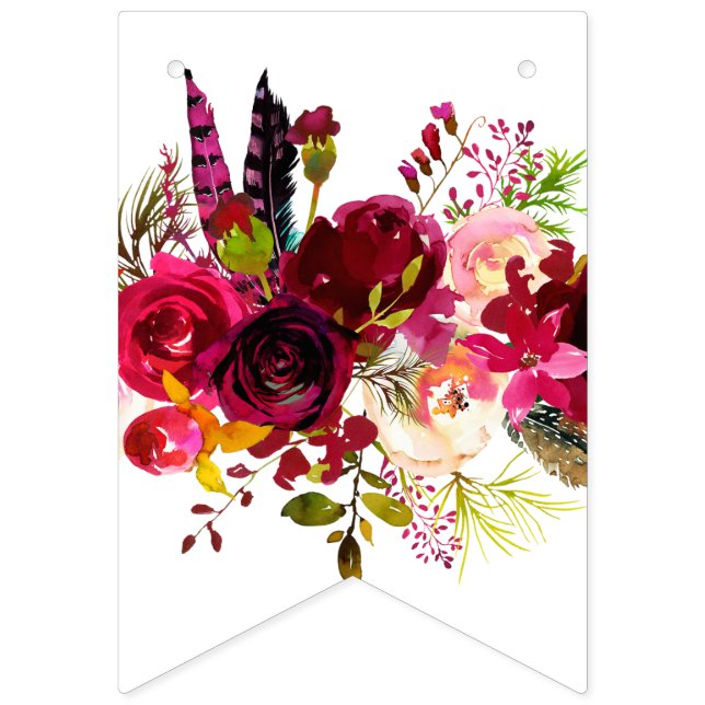 À Fanions aquarelle florale, joyeux anniversaire, BANNIÈRE D (Premier drapeau)