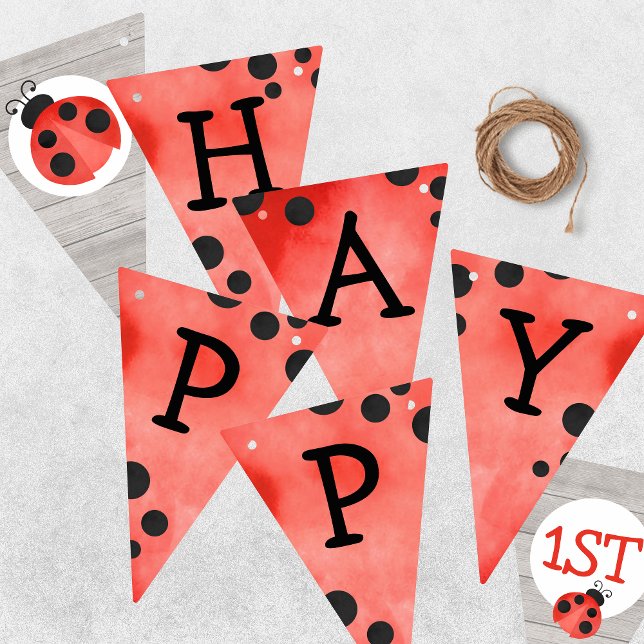 À Fanions Aquarelle Ladybug joyeux bannière de Bunting Anniv (Watercolor Ladybug Happy Birthday Hanging Triangle Pennant Bunting Banner)
