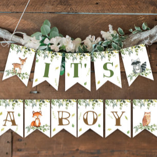 À Fanions Bannière c'est un garçon baby shower Woodland