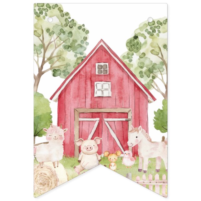 À Fanions Bannière d'anniversaire avec des animaux de ferme  (Premier drapeau)