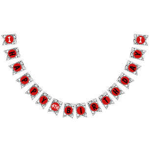 À Fanions Bannière d'anniversaire Dalmatien Noir Blanc Rouge
