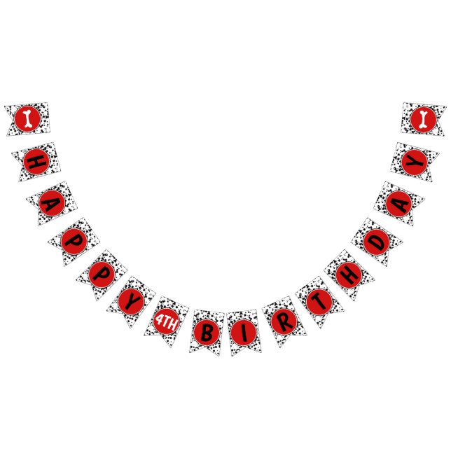 À Fanions Bannière d'anniversaire Dalmatien Noir Blanc Rouge (Tout)