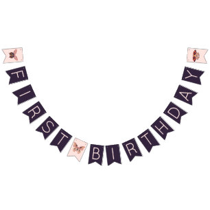 À Fanions Bannière d'anniversaire du papillon Boho mignon