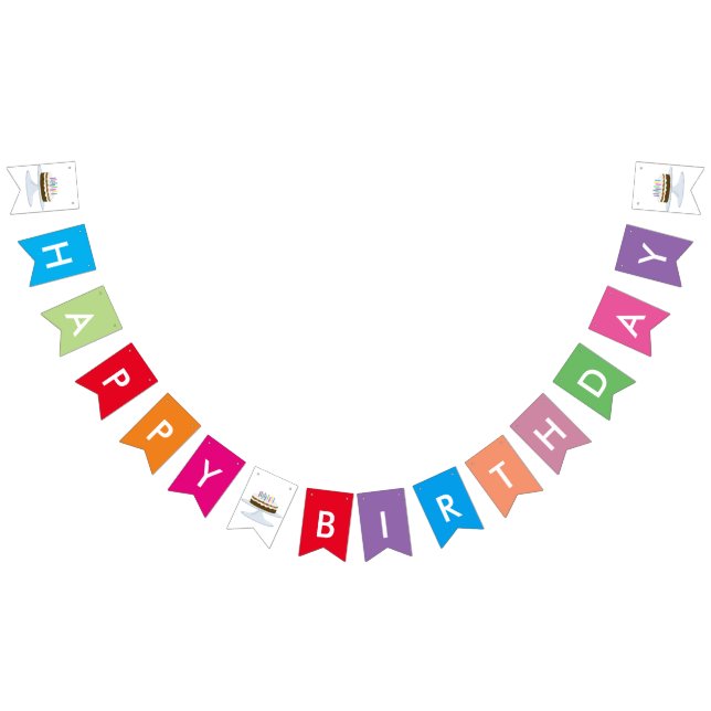 À Fanions Bannière d'anniversaire joyeuse avec gâteau et bou (Tout)