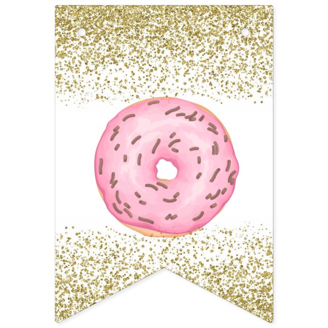 À Fanions Bannière d'anniversaire joyeuse de Donut Gold (Premier drapeau)