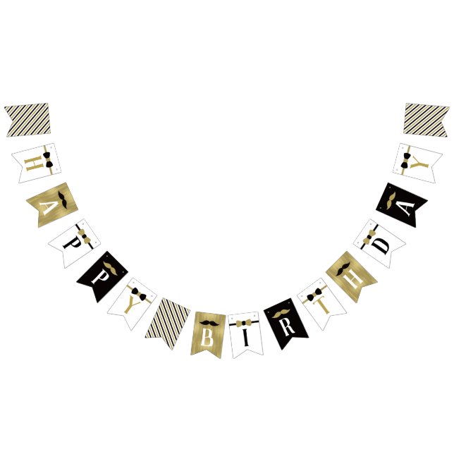 À Fanions Bannière d'anniversaire joyeuse en noir et or Faux (Tout)