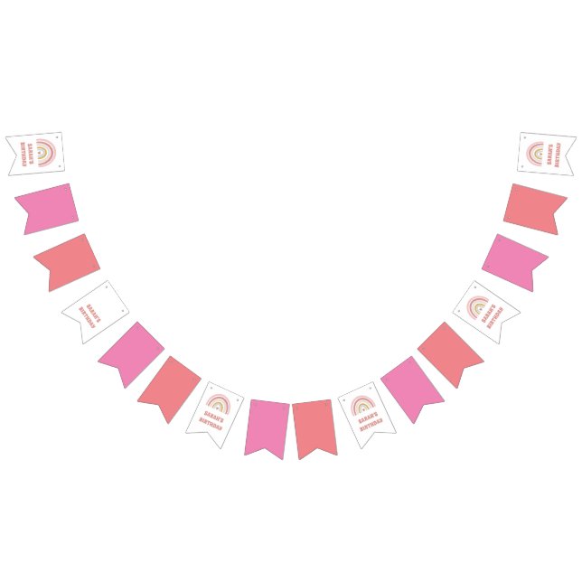 À Fanions Bannière d'anniversaire rose arc-en-ciel - Nom per (Tout)