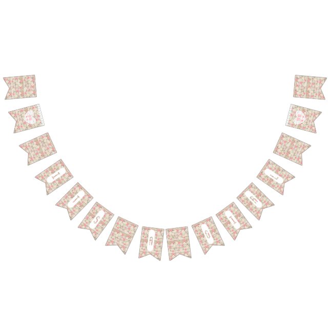 À Fanions Bannière de Baby shower Rustique en bois rose (Tout)