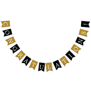 À Fanions Bannière Félicitations Black et Faux Gold
