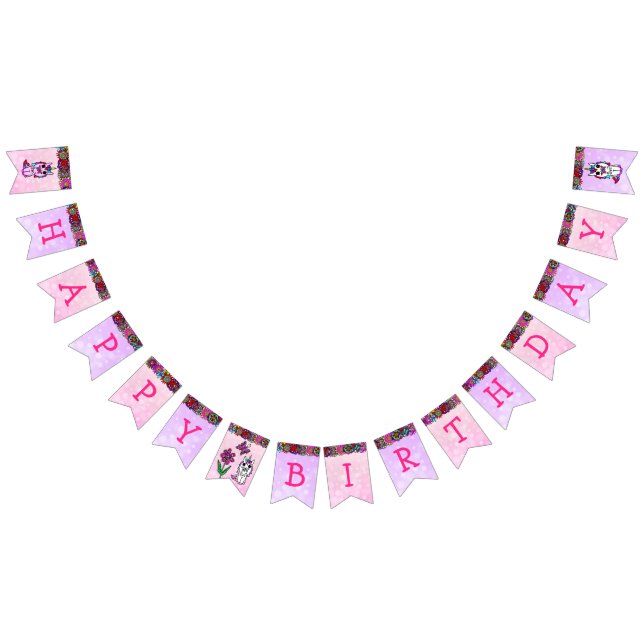 À Fanions Bannière joyeuse de Unicorne rose et pourpre (Tout)
