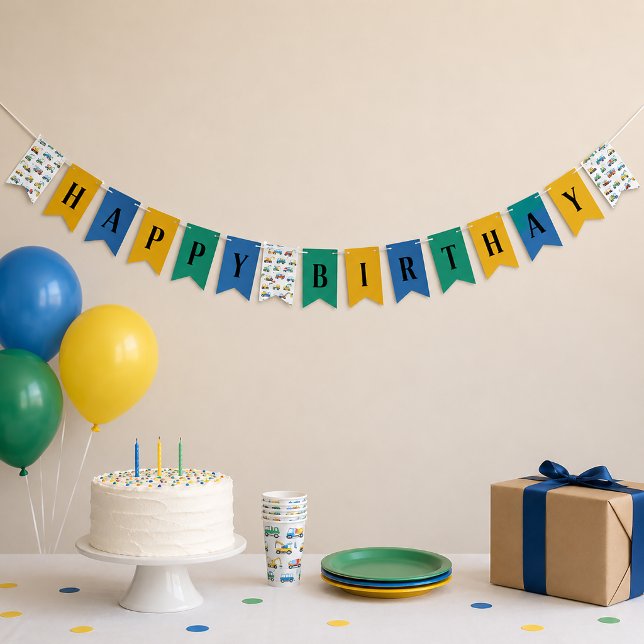 À Fanions Bannière joyeux anniversaire de construction migno (Construction Birthday Banner Decoration)