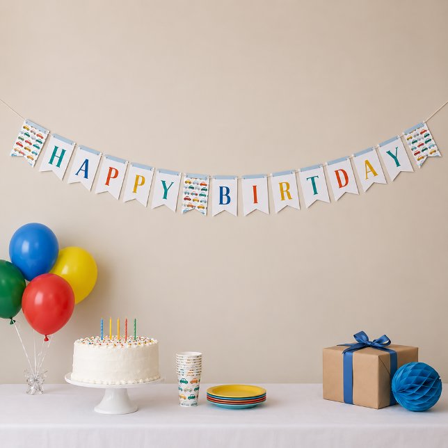 À Fanions Bannière Joyeux Anniversaire Transport Mignon (Transportation Birthday Banner Decoration)