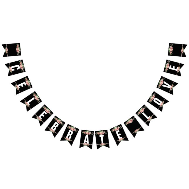 À Fanions Bannière Mariage CÉLÉBRÉE avec roses roses (Tout)