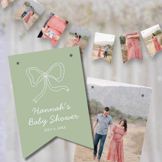 À Fanions Bannière photo Baby shower personnalisé Sage Green (Sage Green Personalized Baby Shower Photo Banner)