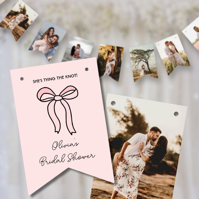 À Fanions Bannière photo de Fête des mariées personnalisée P (Pink Bow Personalized Bridal Shower Photo Banner
)