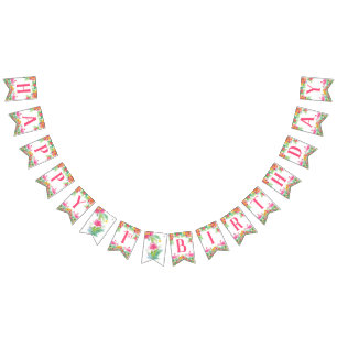 À Fanions Bonne bannière d'anniversaire, Flamants roses