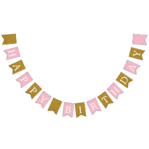 À Fanions Bonne Bannière rose et or d'anniversaire