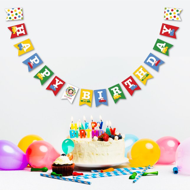 À Fanions Jouets Boys Transport Photo & Bonne Bannière d'ann (Boy's Toys Transport Kid's Birthday Party Collection @ fat*fa*tin)