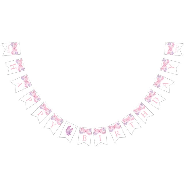 À Fanions Joyeux Anniversaire Bannière Girls Butterfly Bunti (Tout)