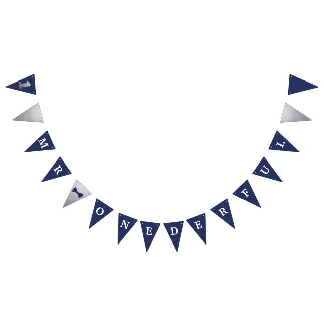À Fanions M M Onederful Bannière Navy & Argent avec 1 (Tout)