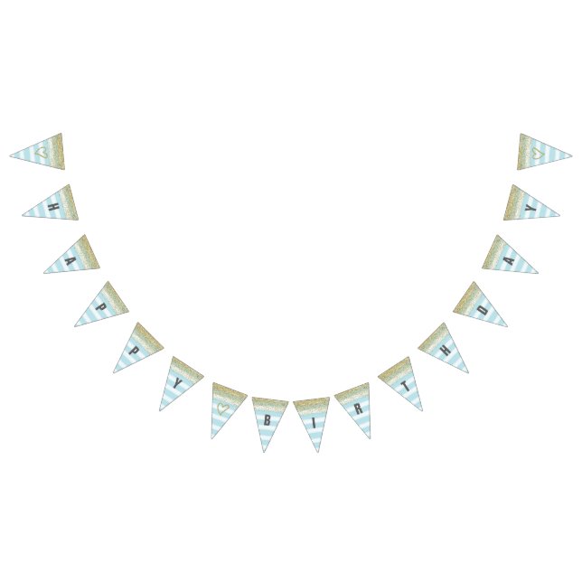 À Fanions Or et bannière bleue de joyeux anniversaire (Tout)