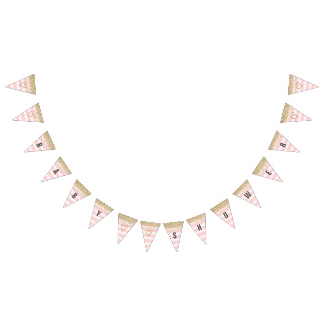 À Fanions Or et bannière rose de baby shower (Tout)