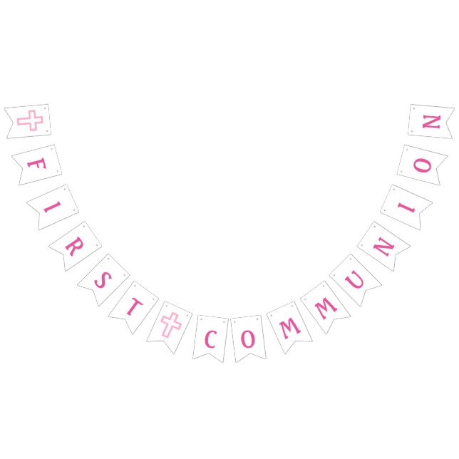 À Fanions Première bannière de communion de croix rose (Tout)