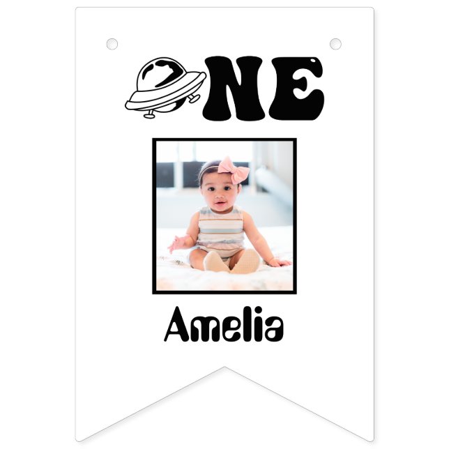 À Fanions Thème Espace 1er anniversaire 12 mois Bannière pho (Premier drapeau)