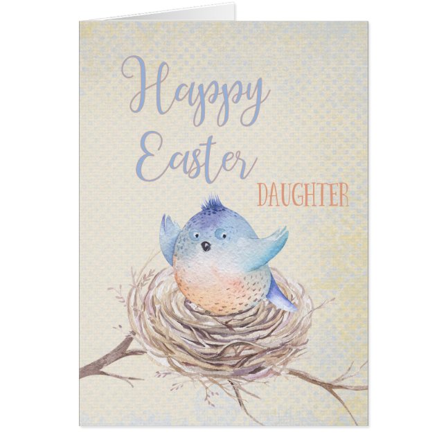 À fille, Joyeuses Pâques Oiseau Bleu dans le nid (Devant)
