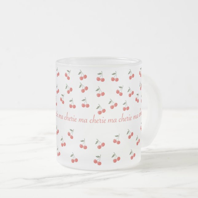A frosted glass mug with cherry pattern  (Devant droit)