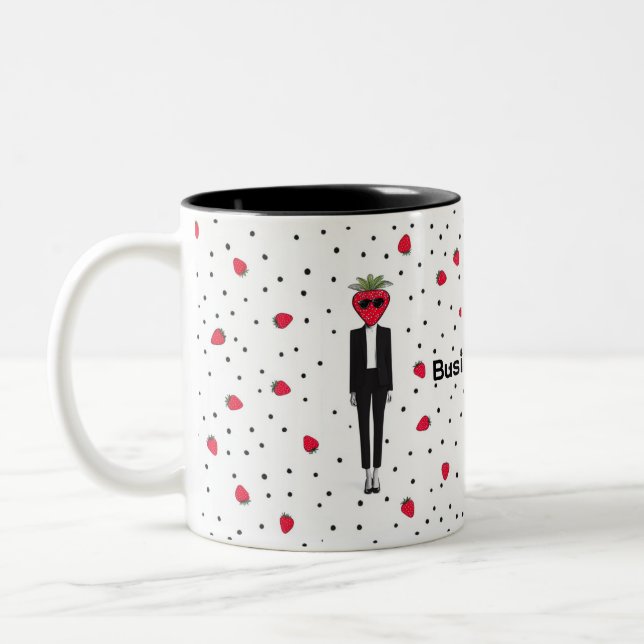 A fun and stylish mug design featuring a strawberr (Gauche)