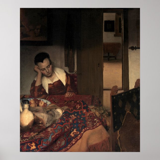A Girl Asleep by Johannes Vermeer - poster (Devant)