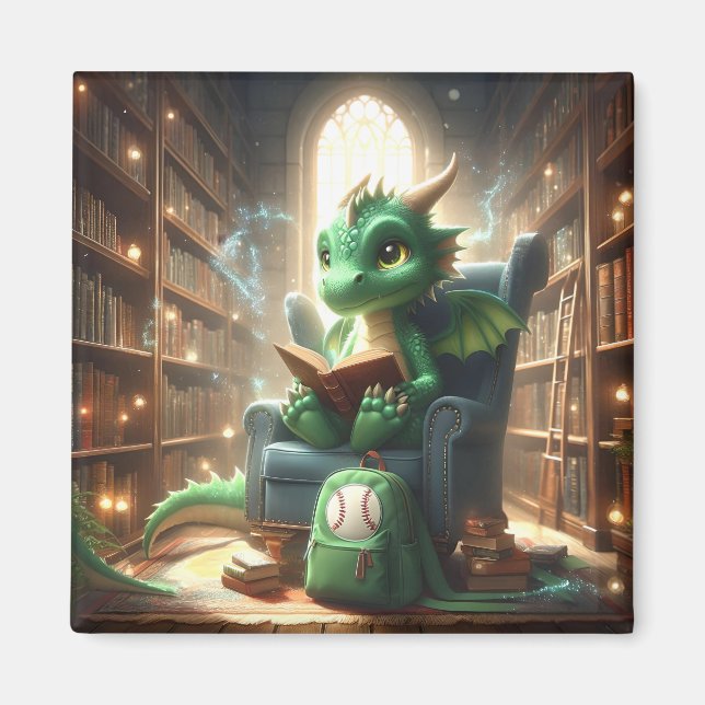 À la bibliothèque - Magnet Dragon Vert (Devant)