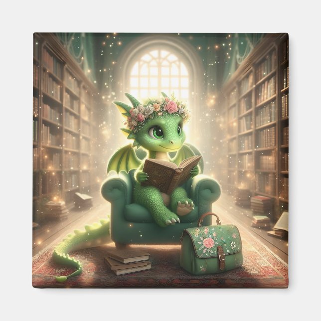 À la bibliothèque - Magnet Dragon Vert (Devant)
