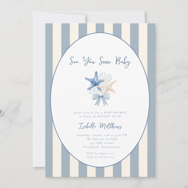 À la mer bientôt bébé Invitation à la baby shower  (Devant)