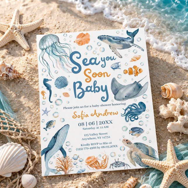 À la mer bientôt Invitation à la baby shower Côté  (Créateur téléchargé)