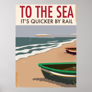 À la mer Vintage poster de voyage en bord de mer b