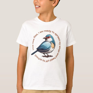 À l'école enfants T-shirt bleu Brown oiseau