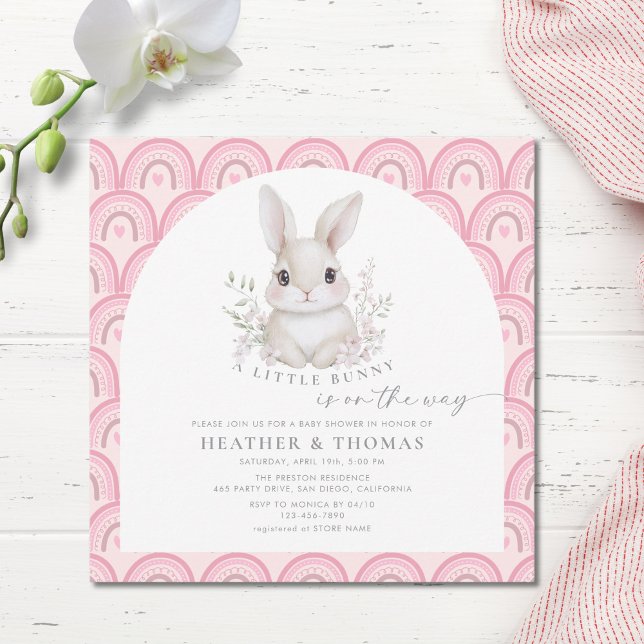 A Little Bunny Pink Rainbow Baby Shower Invitation (Créateur téléchargé)