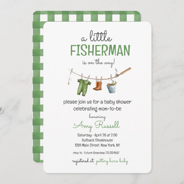 A Little Fisherman Baby Shower Invitation (Devant / Derrière)