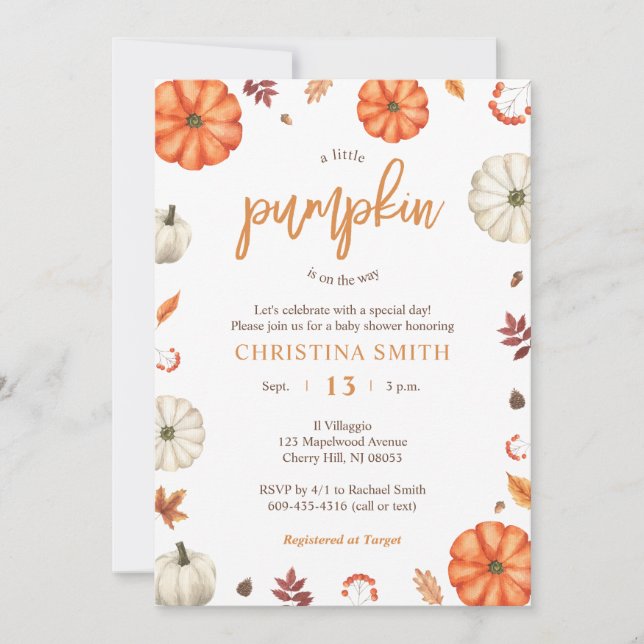 A Little Pumpkin Baby Shower Invitations (Devant)