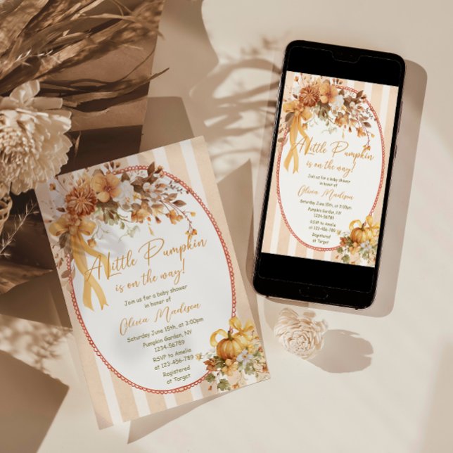 A Little Pumpkin Floral Baby Shower Invitation (Créateur téléchargé)