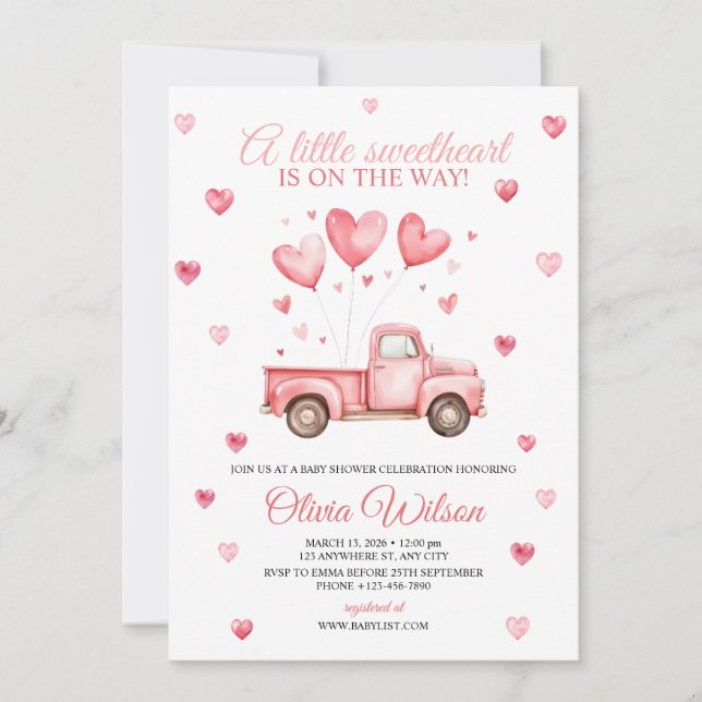 A Little Sweetheart Baby Shower Invitation  (Devant)