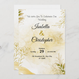 A luxurious wedding invitation in elegant gold
